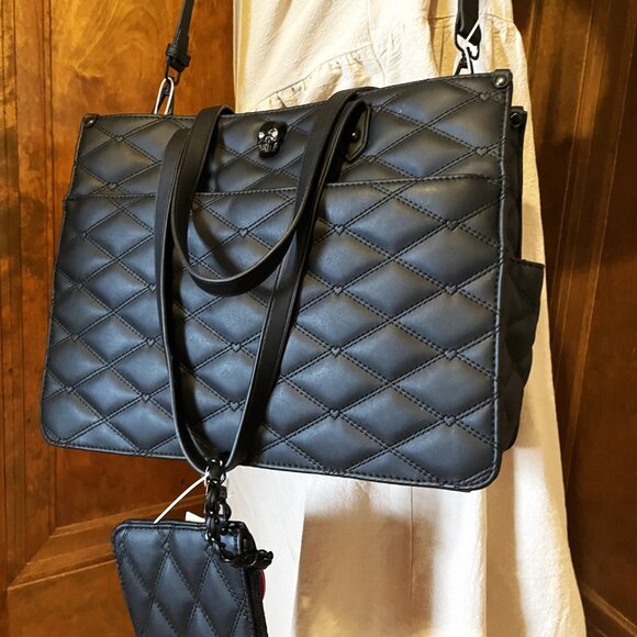 FIRM. Rare BETSEY JOHNSON Skull Tote. Matte Black Shoulder Crossbody Bag - Picture 12 of 12